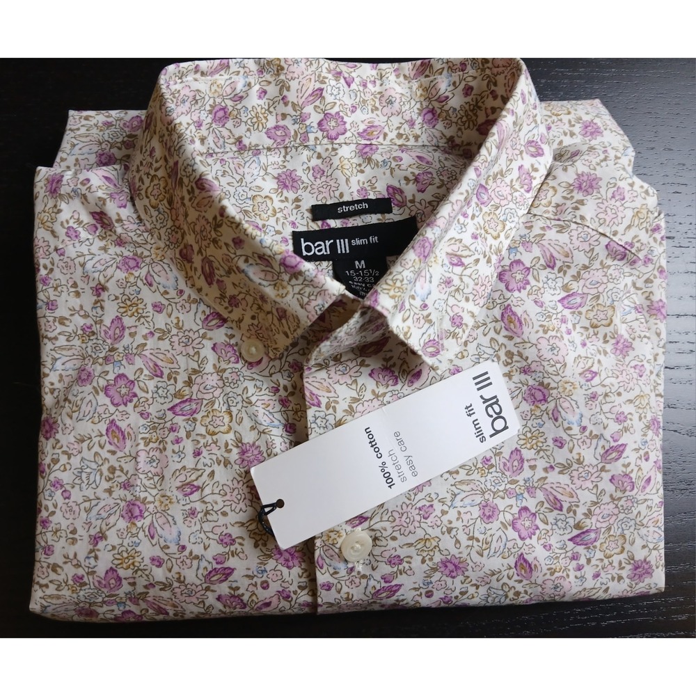 Bar lll Men's Floral Slim Fit Stretch Button Up Shirt Size M 15-15.5 32-33 #477C - Picture 5 of 11